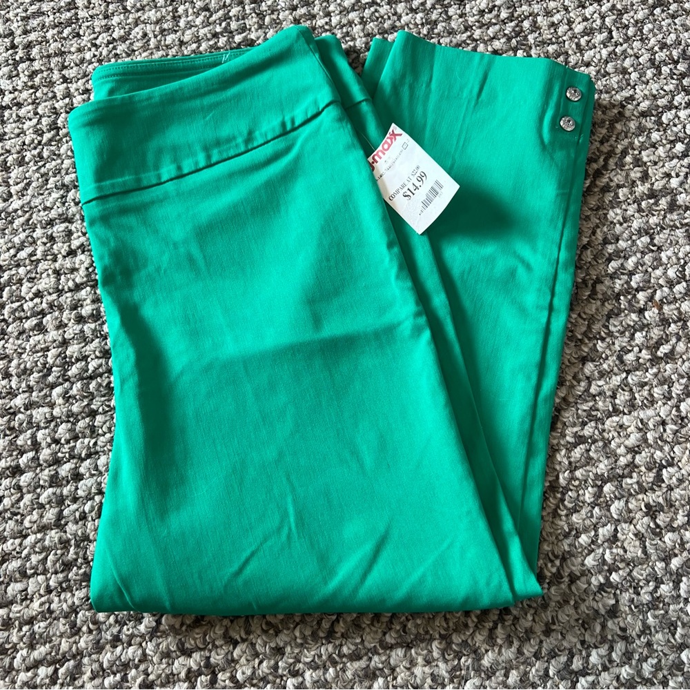 NWT Green Counterparts Women’s Capri Medium Work Pants with Silver Ankle Detail